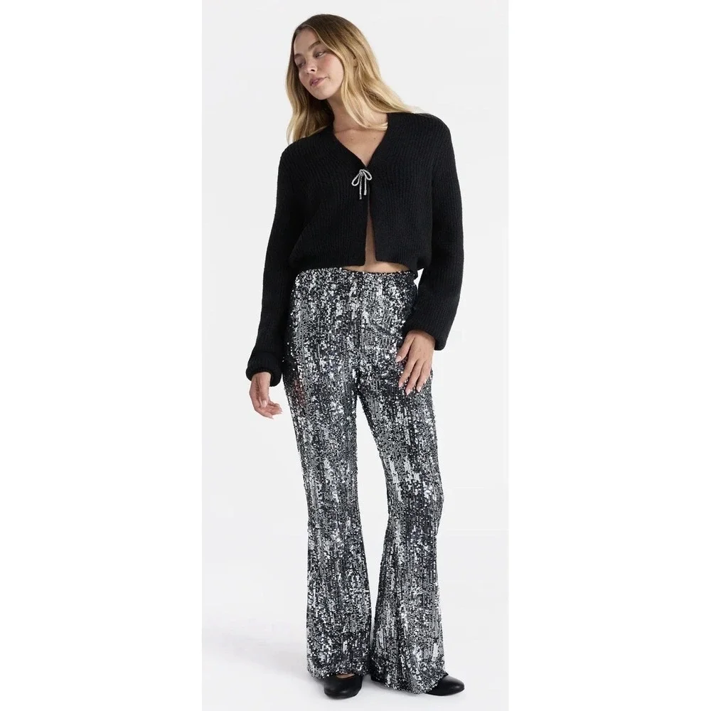 No Boundaries Sequin Flare Pants, Women's and Women's Size Large